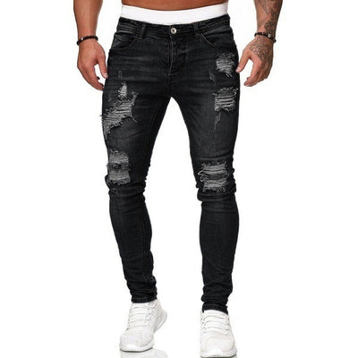 Ripped White Slim Denim Trousers Fashion Foot Pants