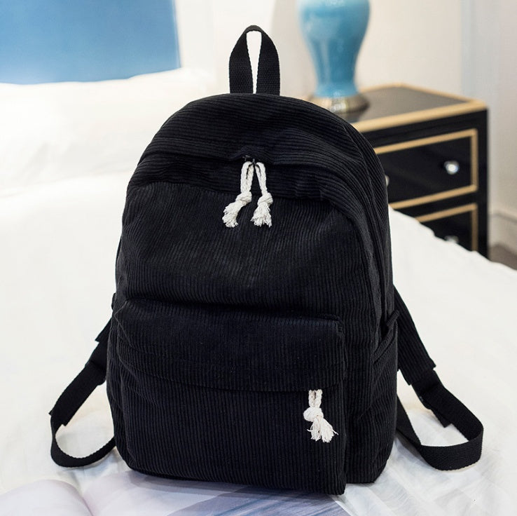 Corduroy Backpack Students Shoulder School Bags