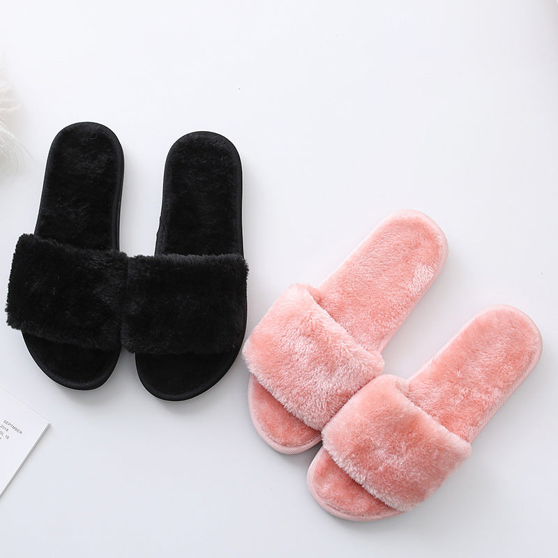 Solid color plush slippers