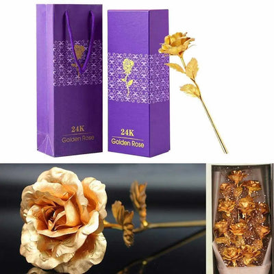 Forever Rose Golden Rose, Gold Dipped Rose 24K Rose Flower with Gifts-Noubelkit