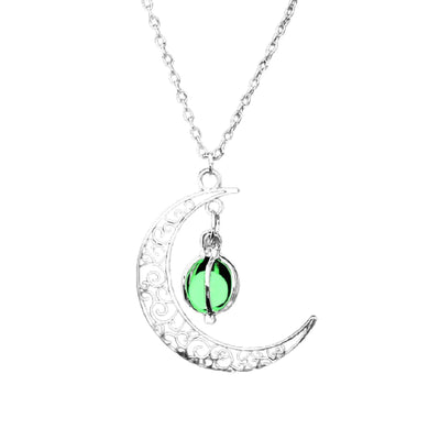 Glow necklace Moon Pendant Chain Jewelry Healing Natural Quartz Crystal-Noubelkit