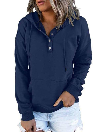 Button Collar Drawstring Hooded Pullover Dokotoo Womens 2025 Hoodies-Noubelkit