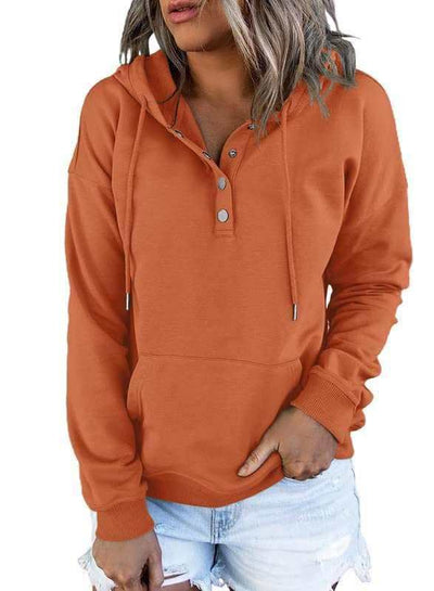 Button Collar Drawstring Hooded Pullover Dokotoo Womens 2025 Hoodies-Noubelkit