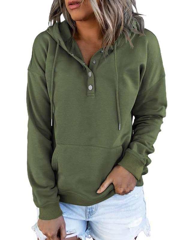 Button Collar Drawstring Hooded Pullover Dokotoo Womens 2025 Hoodies-Noubelkit