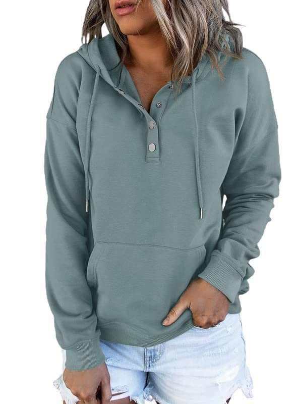 Button Collar Drawstring Hooded Pullover Dokotoo Womens 2025 Hoodies-Noubelkit
