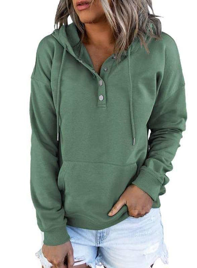 Button Collar Drawstring Hooded Pullover Dokotoo Womens 2025 Hoodies-Noubelkit