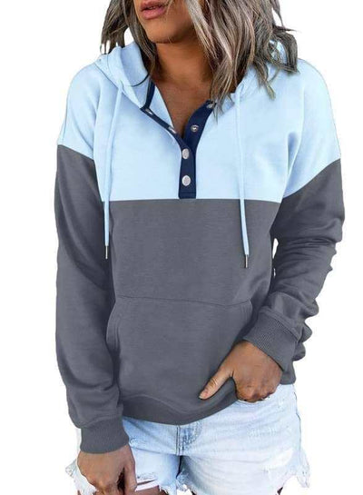 Button Collar Drawstring Hooded Pullover Dokotoo Womens 2025 Hoodies-Noubelkit