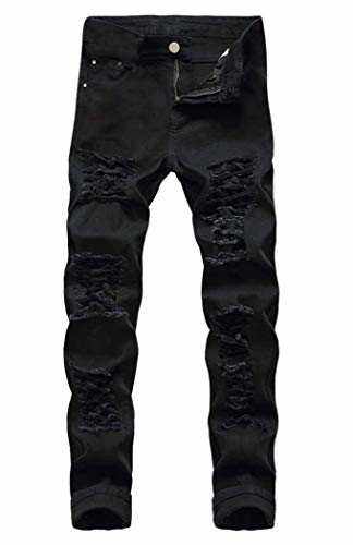 Ripped Jeans Men Stretch Distressed Destroyed Slim Jeans Denim Pants-Noubelkit
