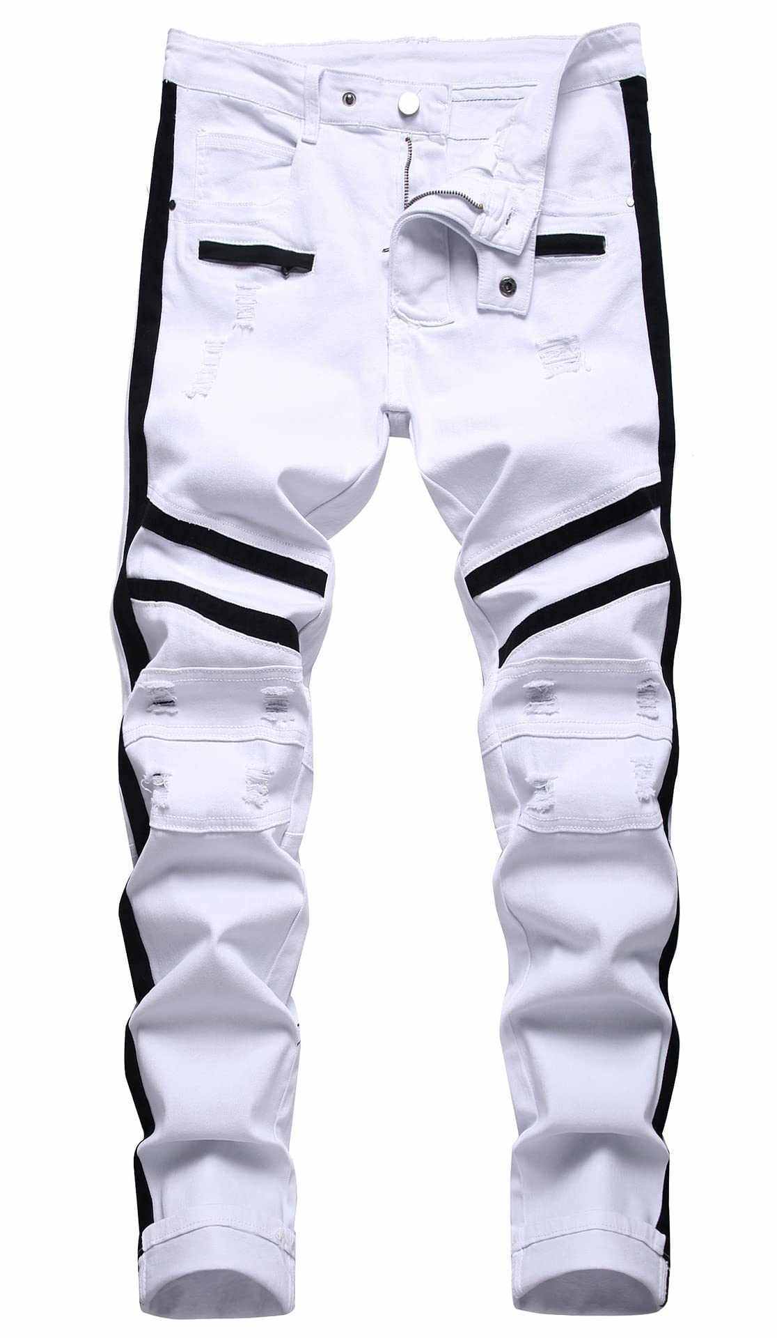 Ripped Jeans Men Stretch Distressed Destroyed Slim Jeans Denim Pants-Noubelkit