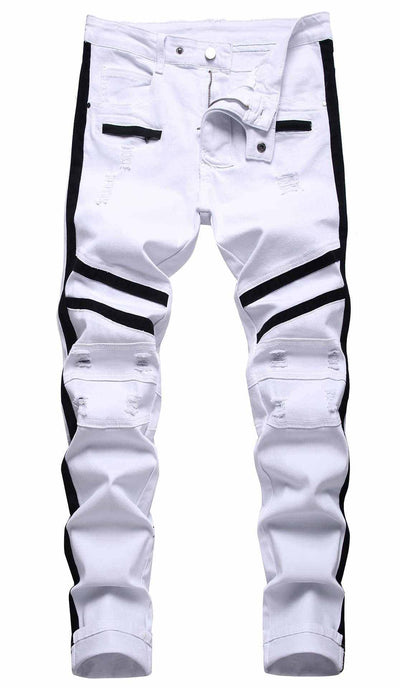 Ripped Jeans Men Stretch Distressed Destroyed Slim Jeans Denim Pants-Noubelkit