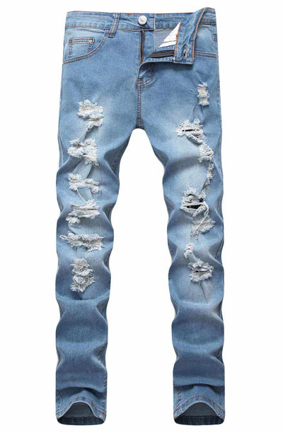 Ripped Jeans Men Stretch Distressed Destroyed Slim Jeans Denim Pants-Noubelkit