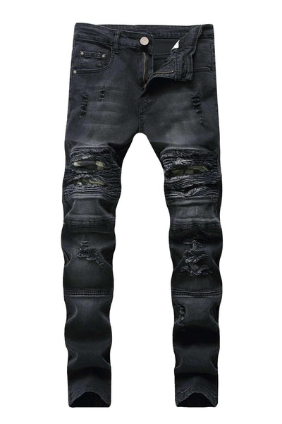 Ripped Jeans Men Stretch Distressed Destroyed Slim Jeans Denim Pants-Noubelkit