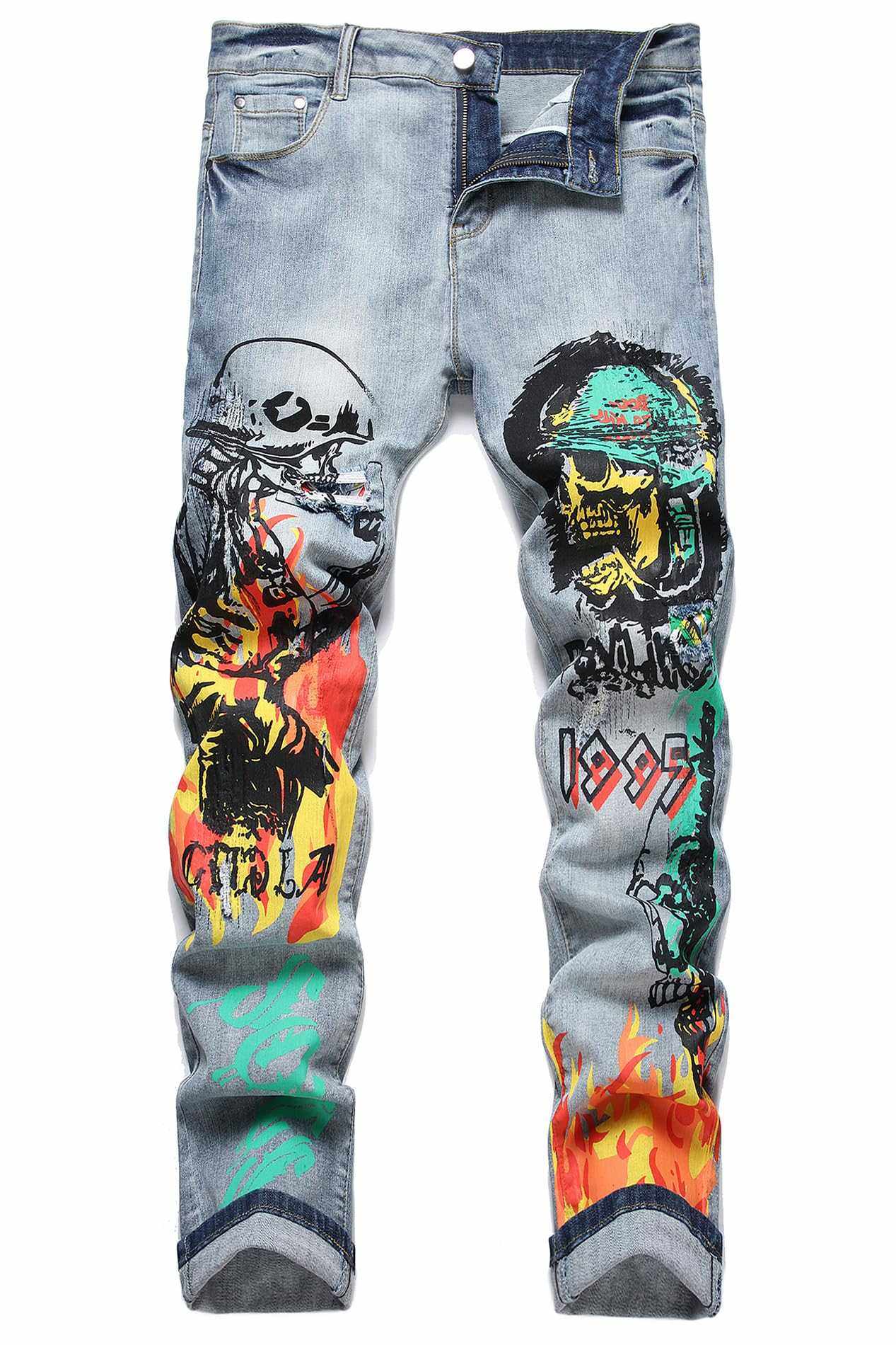 Jeans Skinny Denim Pants baylvn Men's Casual Printed Slim Fit skinny-Noubelkit