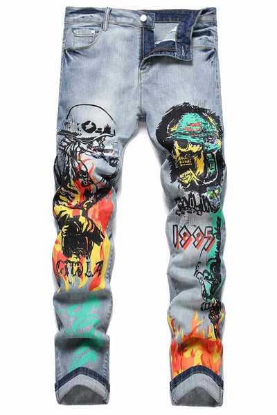 Jeans Skinny Denim Pants baylvn Men's Casual Printed Slim Fit skinny-Noubelkit