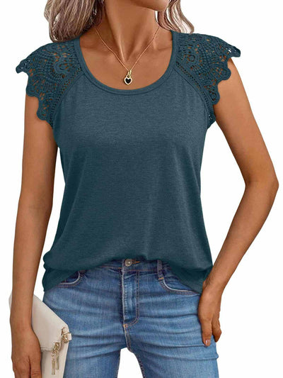 Womens Tops T Shirts Casual Dressy Lace Summer Tee 2025 Cap Sleeve-Noubelkit