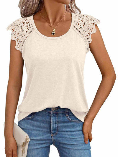 Womens Tops T Shirts Casual Dressy Lace Summer Tee 2025 Cap Sleeve-Noubelkit
