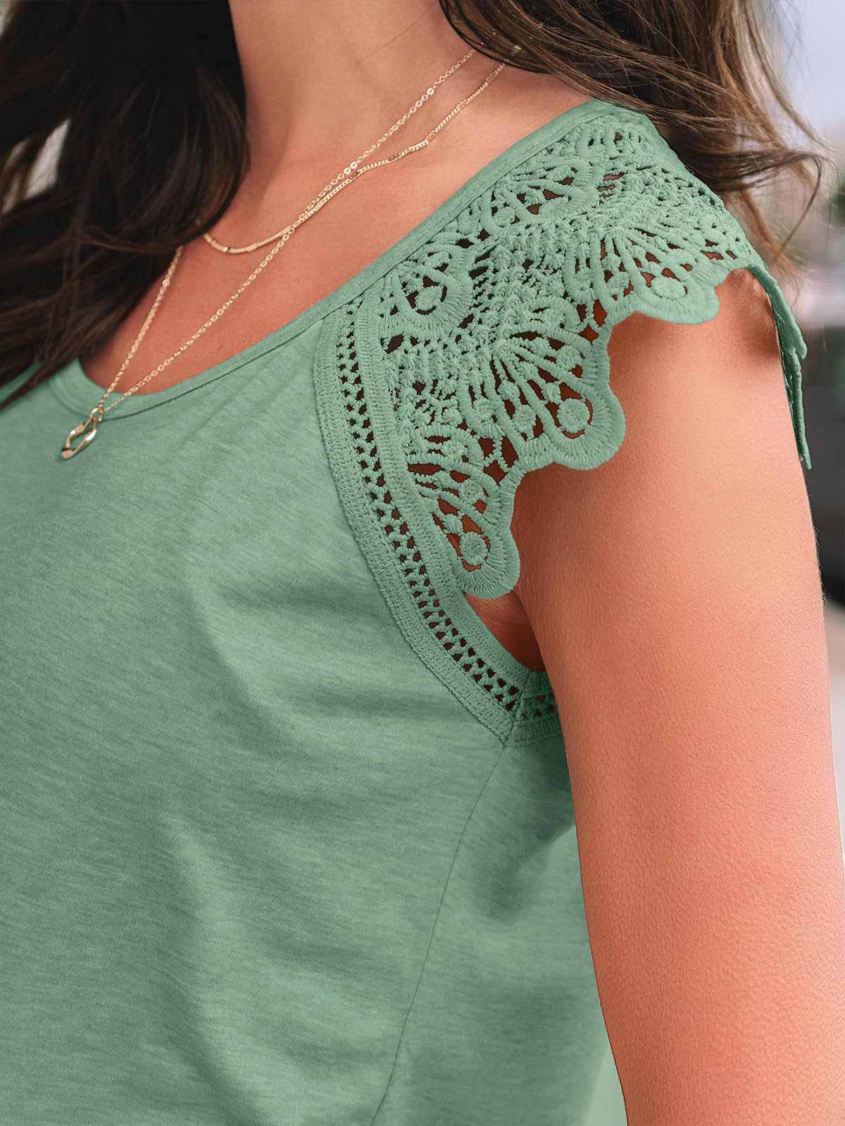 Womens Tops T Shirts Casual Dressy Lace Summer Tee 2025 Cap Sleeve-Noubelkit