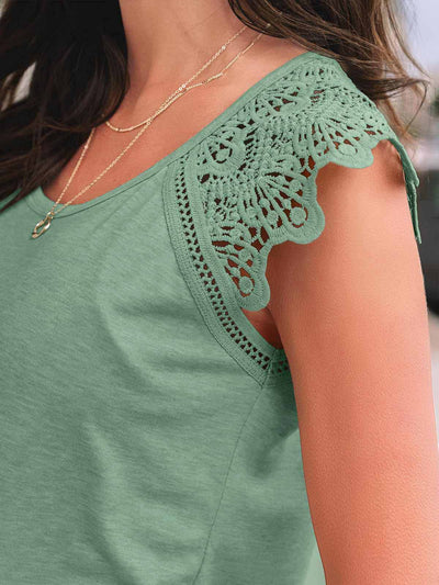 Womens Tops T Shirts Casual Dressy Lace Summer Tee 2025 Cap Sleeve-Noubelkit