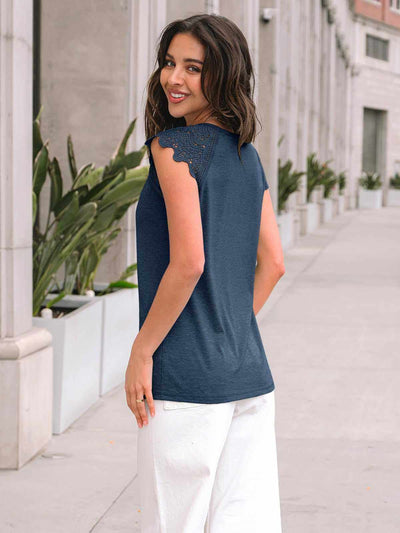Womens Tops T Shirts Casual Dressy Lace Summer Tee 2025 Cap Sleeve-Noubelkit