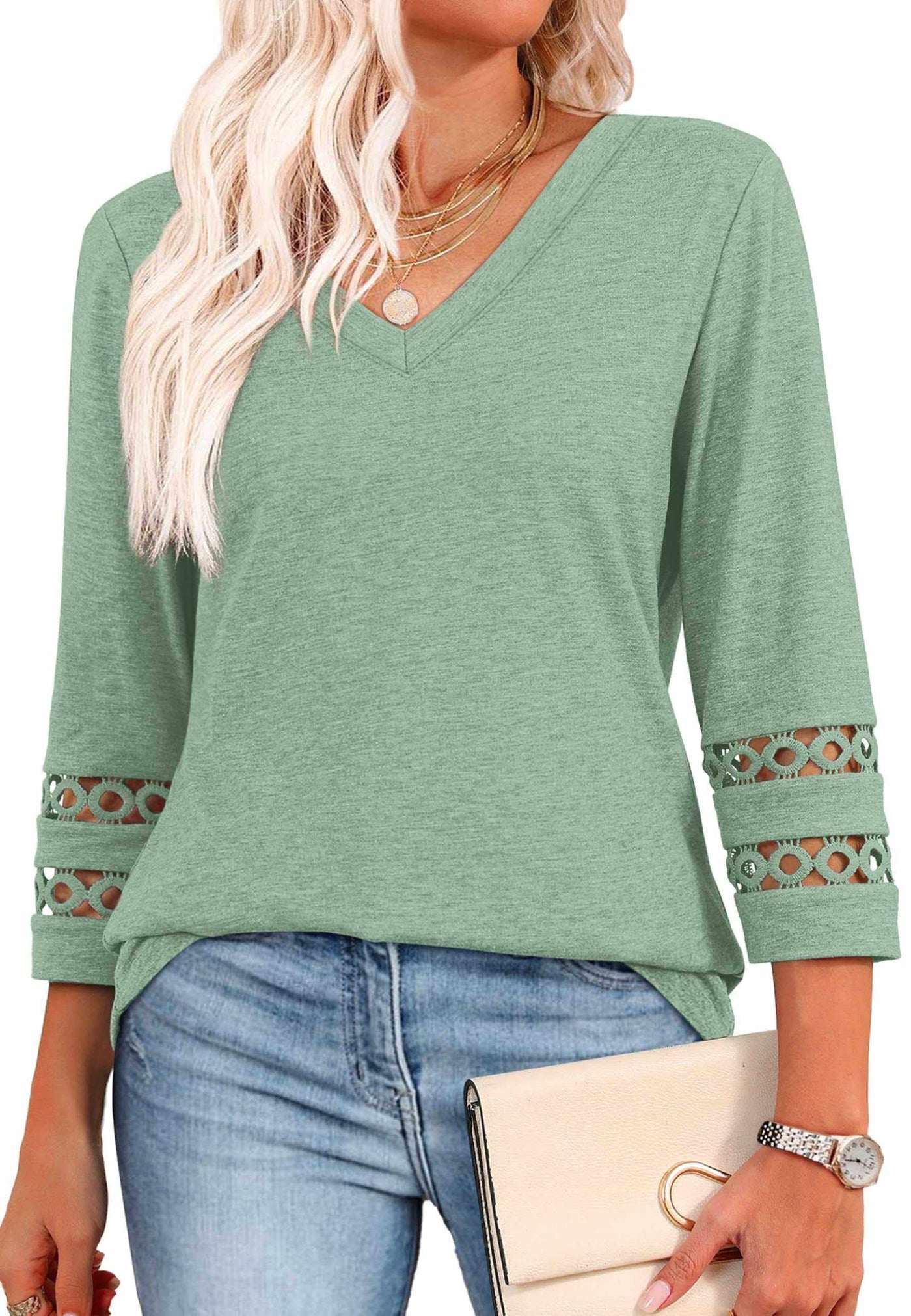 34 length sleeve tops-Noubelkit