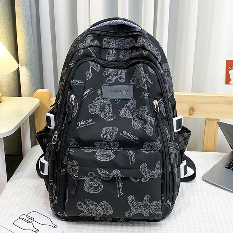 Cute Bears Print Backpack Fashion Versatile Large Capacity Travel Bags Women Junior High School Students Schoolbag Girls Campus Bag