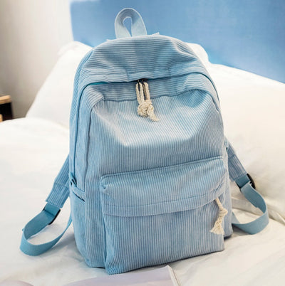 Corduroy Backpack Students Shoulder School Bags