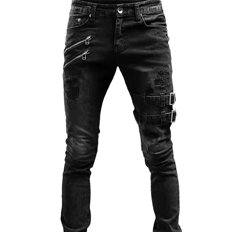 Personalized Trendy Worn Ripped Motorcycle Jeans