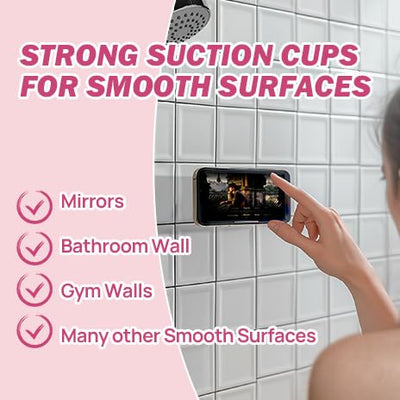 Shower Phone Holder, Reusable Suction Cup Phone Mount for Shower, Mirror, Kitchen, Window & Bathroom, Shower Phone Mount Compatible with iPhone 16, 15, 14, 13, 12 & All Phones - Noubelkit