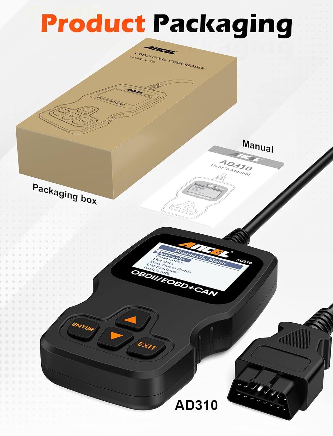 ANCEL AD310 Classic Enhanced Universal OBD II Scanner Car Engine Fault Code Reader CAN Diagnostic Scan Tool - Noubelkit