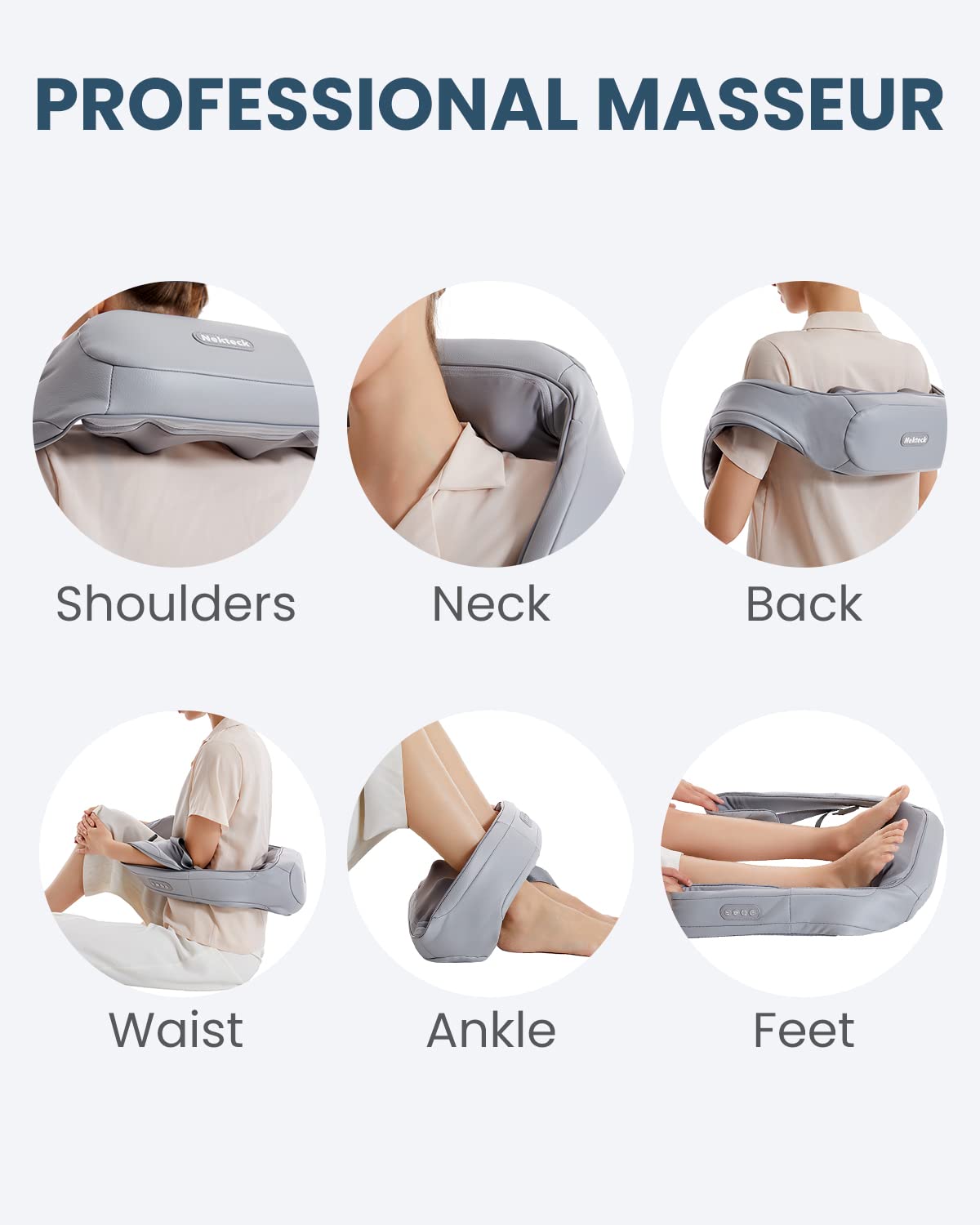 Nekteck Shiatsu Neck Massager for Pain Relief Deep Tissue with Heat, 3D Kneading Massage Pillow Back Shoulder Massagerfor Body Muscle, Plug-in Use for Home Office Car, Gifts for Mom Dad Him Her