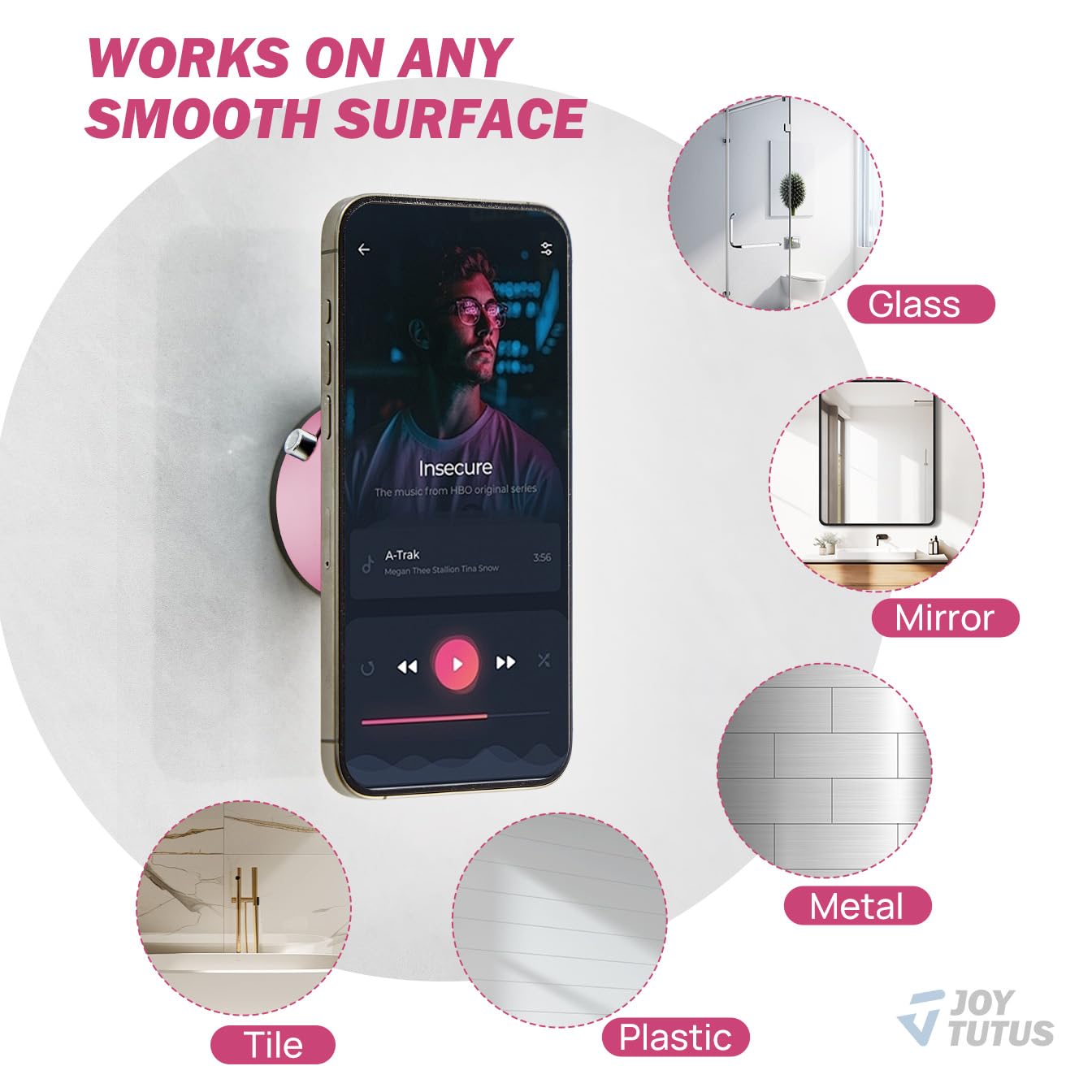 Shower Phone Holder, Reusable Suction Cup Phone Mount for Shower, Mirror, Kitchen, Window & Bathroom, Shower Phone Mount Compatible with iPhone 16, 15, 14, 13, 12 & All Phones - Noubelkit