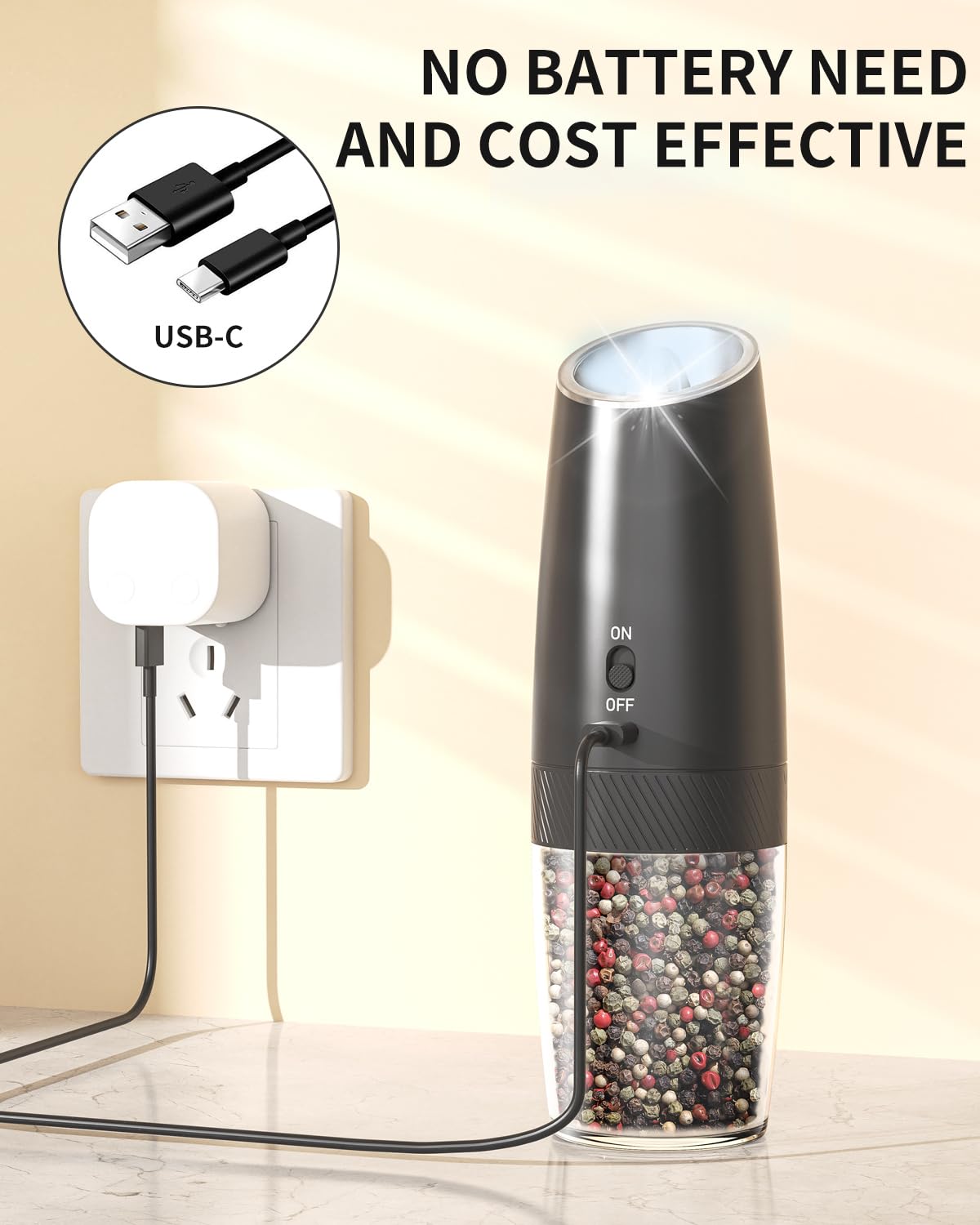 CIRCLE JOY Gravity Electric Salt and Pepper Grinder Set - Noubelkit