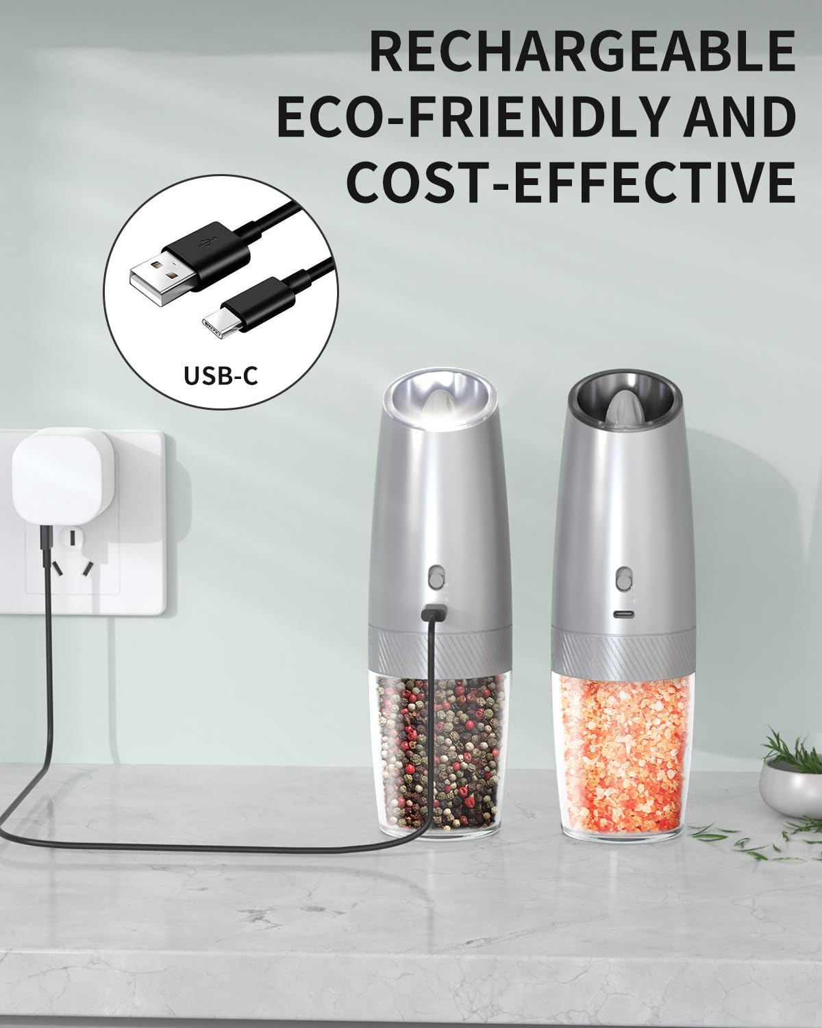 CIRCLE JOY Gravity Electric Salt and Pepper Grinder Set - Noubelkit