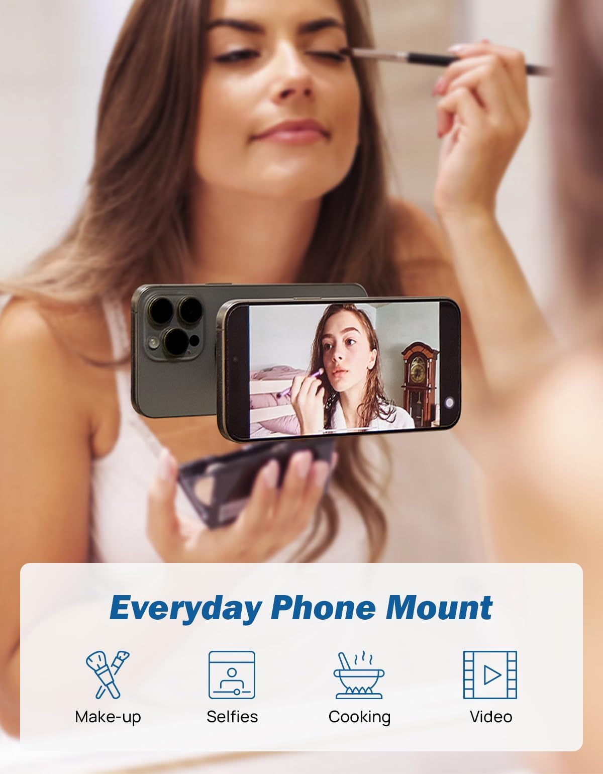 Shower Phone Holder, Reusable Suction Cup Phone Mount for Shower, Mirror, Kitchen, Window & Bathroom, Shower Phone Mount Compatible with iPhone 16, 15, 14, 13, 12 & All Phones - Noubelkit