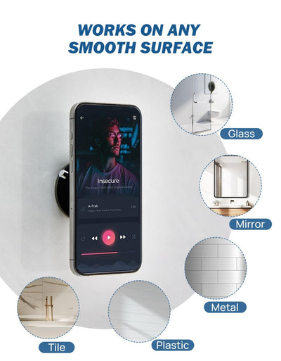 Shower Phone Holder, Reusable Suction Cup Phone Mount for Shower, Mirror, Kitchen, Window & Bathroom, Shower Phone Mount Compatible with iPhone 16, 15, 14, 13, 12 & All Phones - Noubelkit