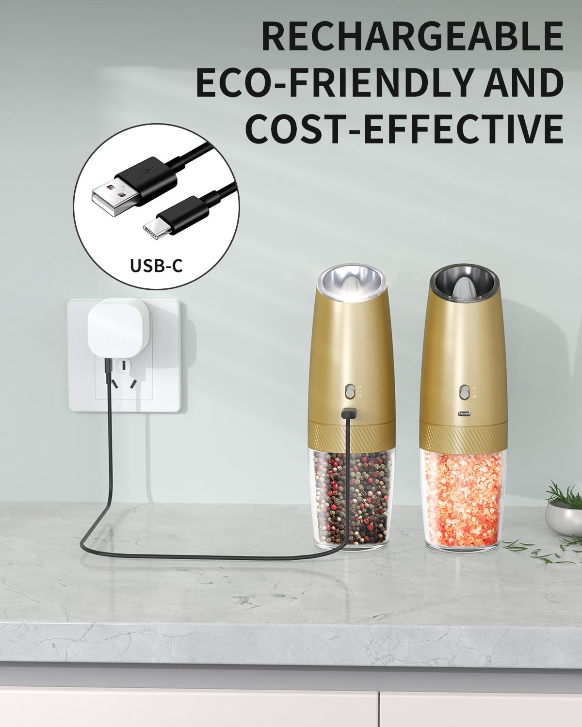 CIRCLE JOY Gravity Electric Salt and Pepper Grinder Set - Noubelkit