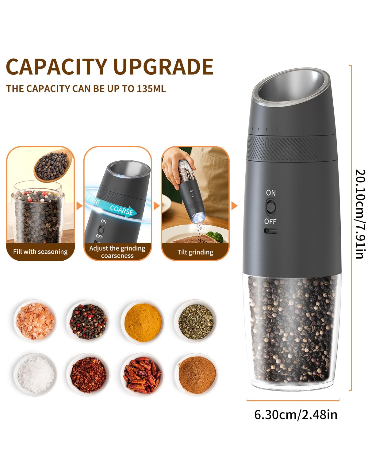 CIRCLE JOY Gravity Electric Salt and Pepper Grinder Set - Noubelkit