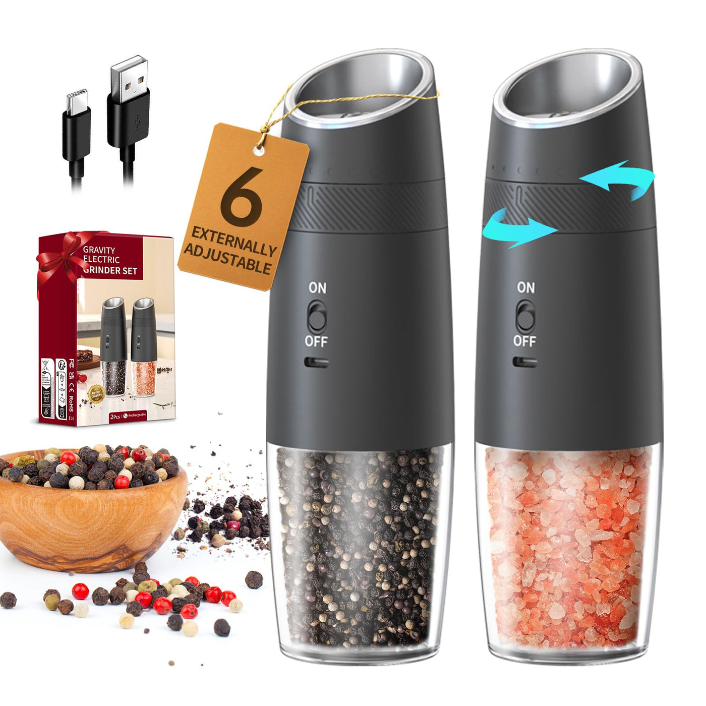 CIRCLE JOY Gravity Electric Salt and Pepper Grinder Set - Noubelkit