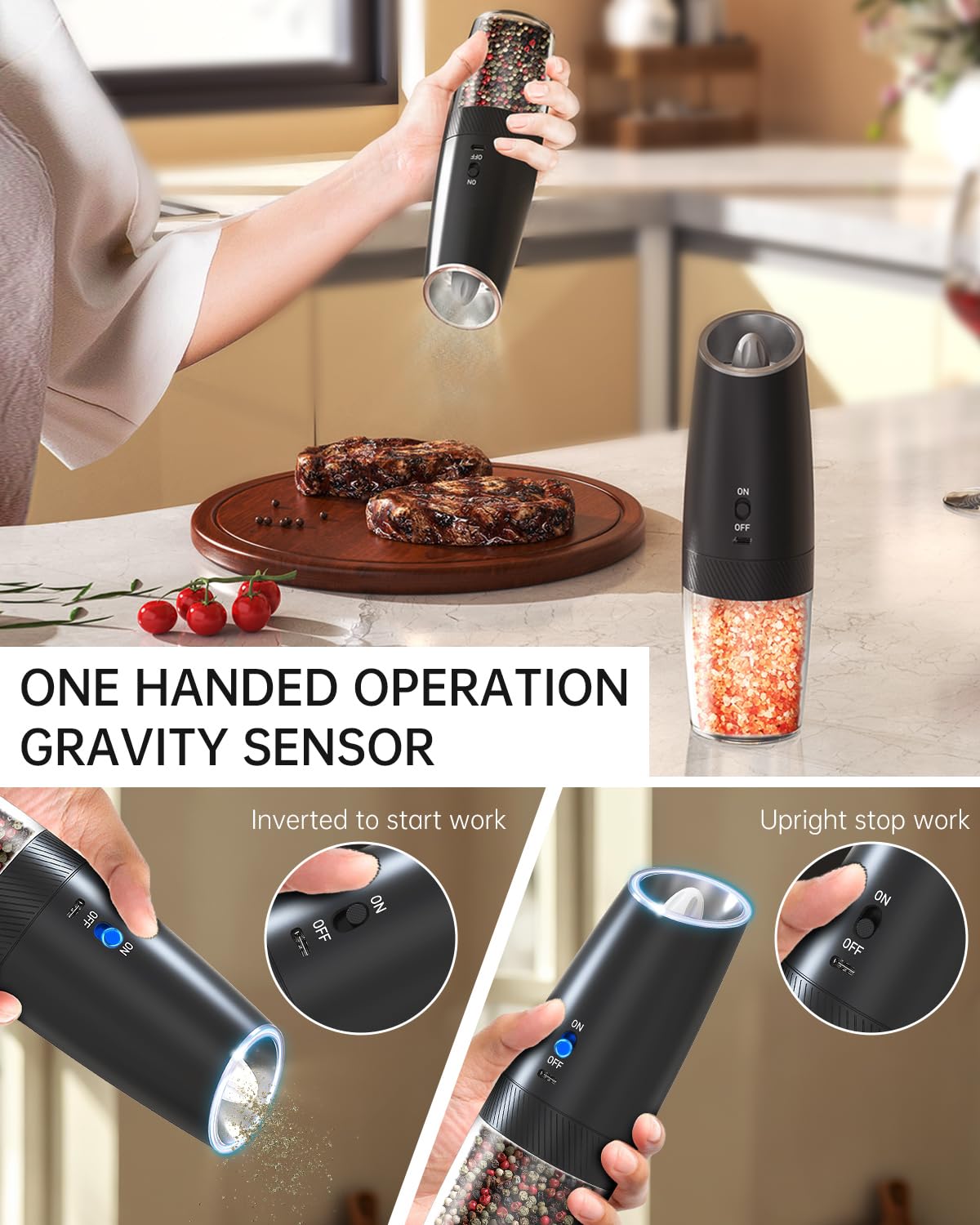 CIRCLE JOY Gravity Electric Salt and Pepper Grinder Set - Noubelkit