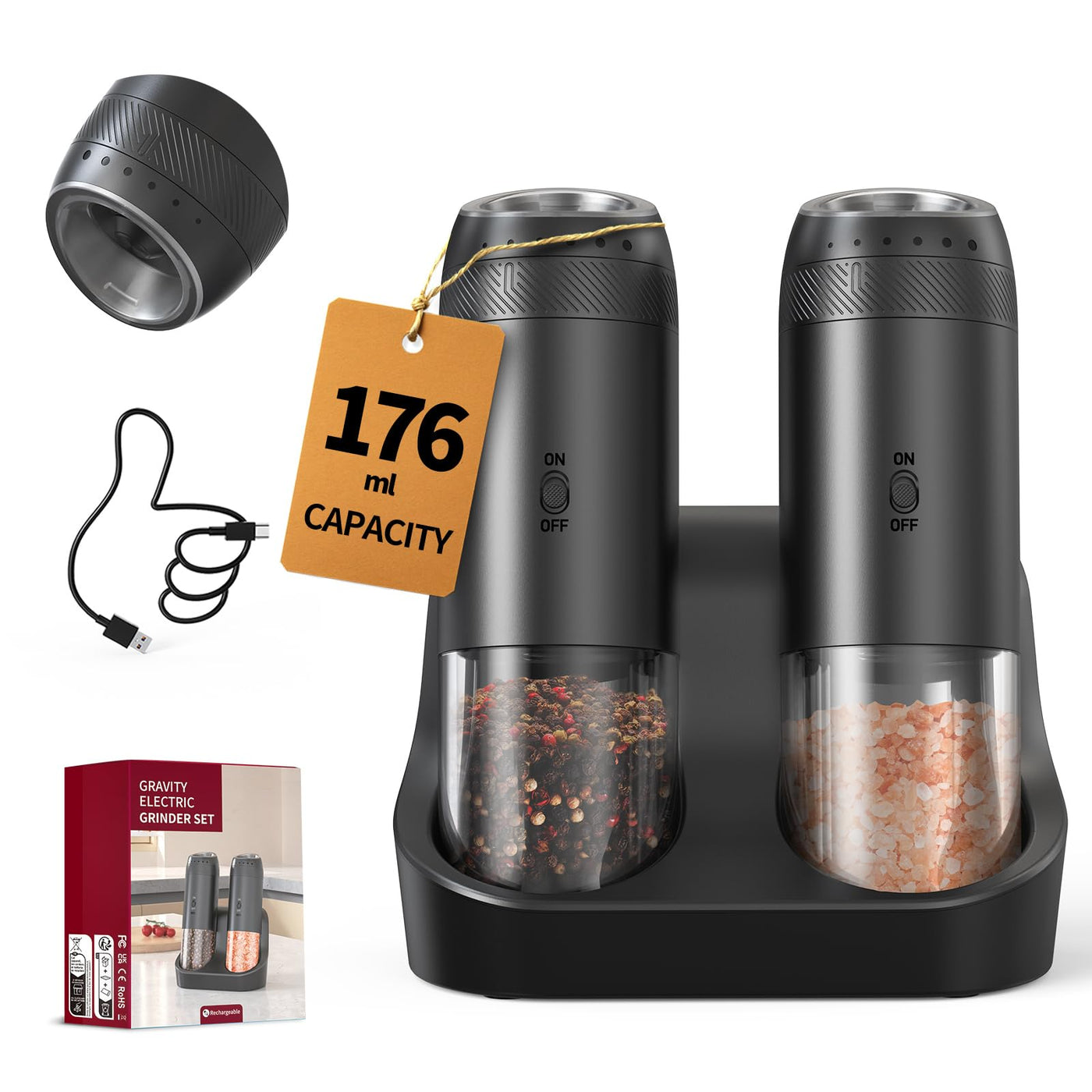 CIRCLE JOY Gravity Electric Salt and Pepper Grinder Set - Noubelkit