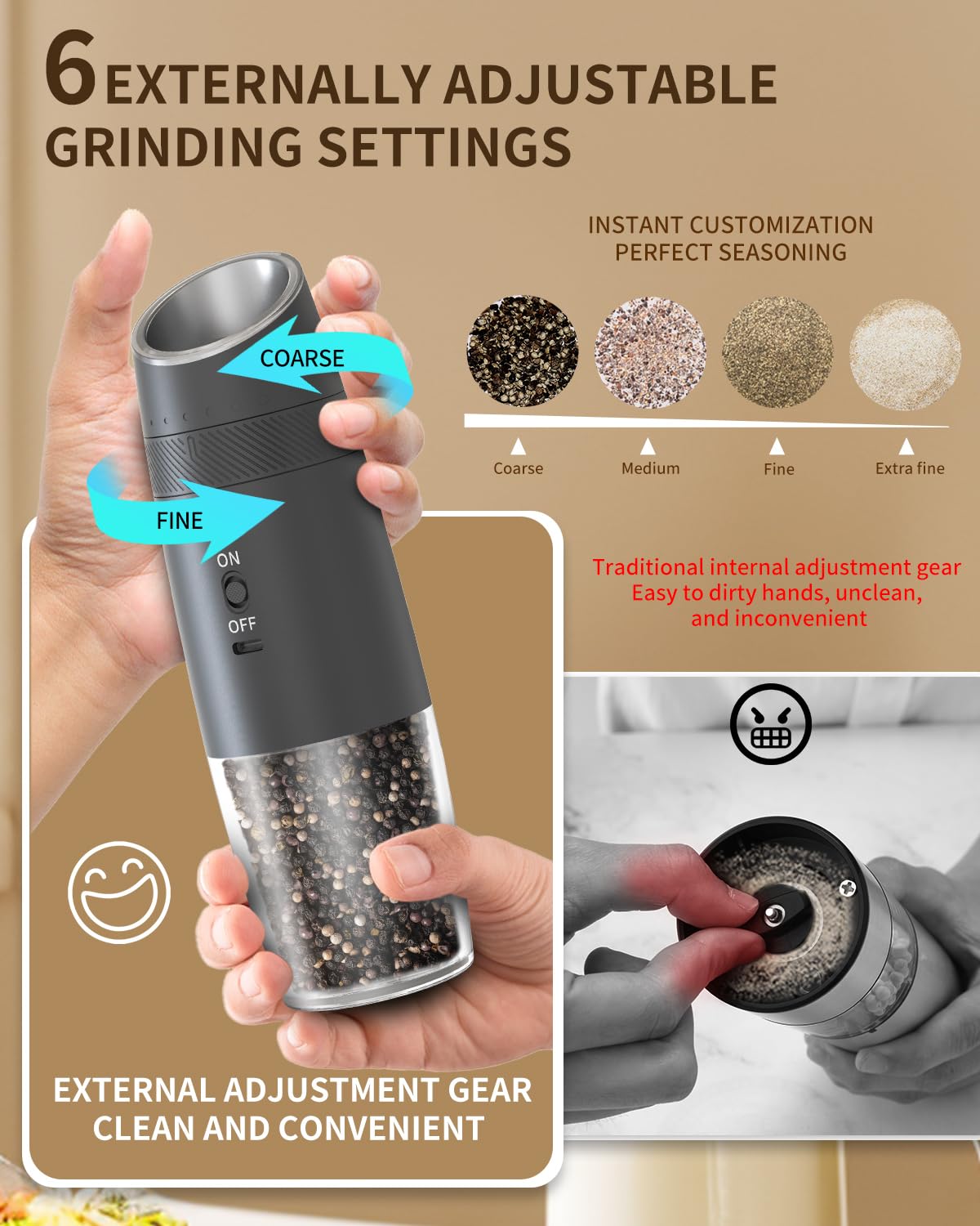 CIRCLE JOY Gravity Electric Salt and Pepper Grinder Set - Noubelkit