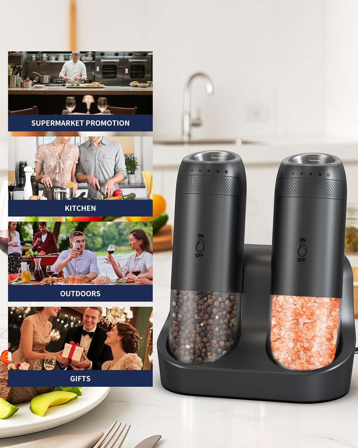 CIRCLE JOY Gravity Electric Salt and Pepper Grinder Set - Noubelkit