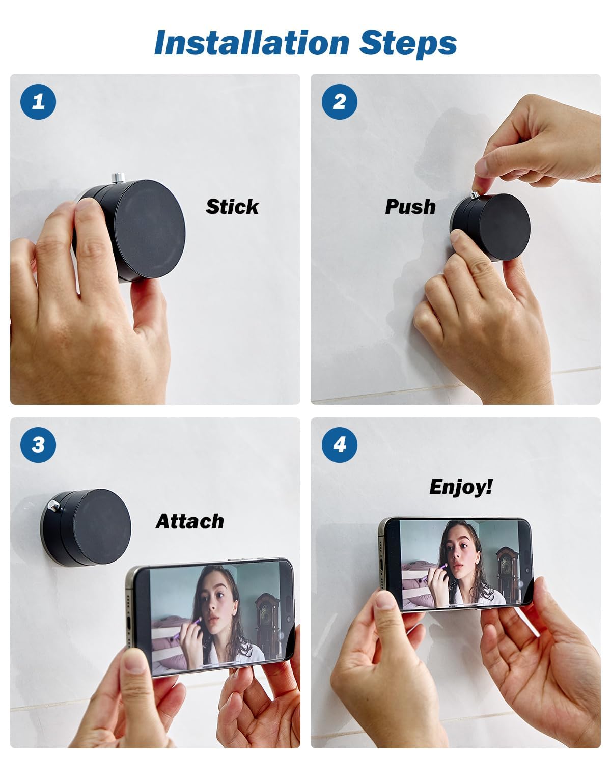Shower Phone Holder, Reusable Suction Cup Phone Mount for Shower, Mirror, Kitchen, Window & Bathroom, Shower Phone Mount Compatible with iPhone 16, 15, 14, 13, 12 & All Phones - Noubelkit