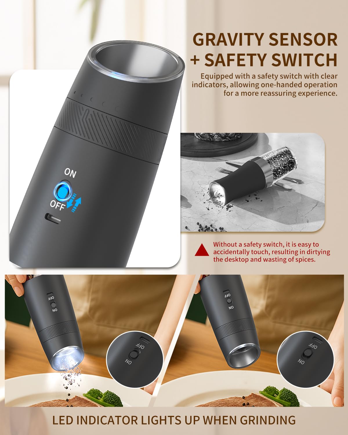 CIRCLE JOY Gravity Electric Salt and Pepper Grinder Set - Noubelkit