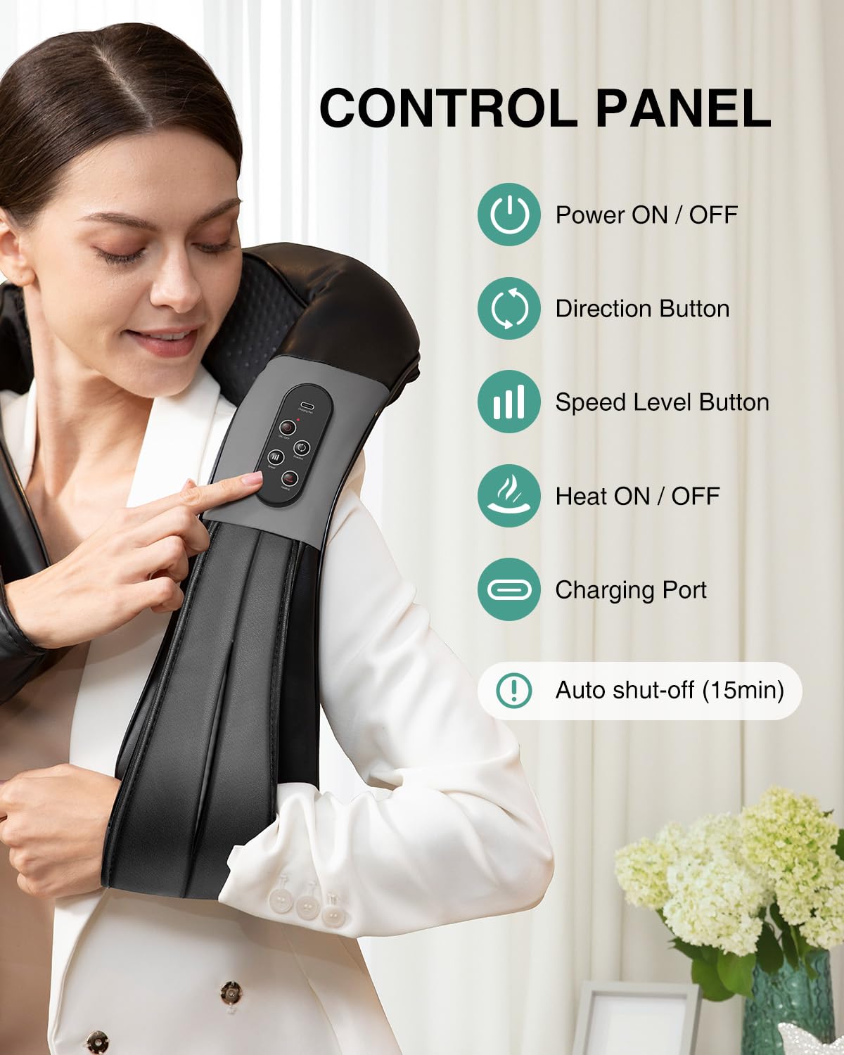 Nekteck Shiatsu Neck Massager for Pain Relief Deep Tissue with Heat, 3D Kneading Massage Pillow Back Shoulder Massagerfor Body Muscle, Plug-in Use for Home Office Car, Gifts for Mom Dad Him Her