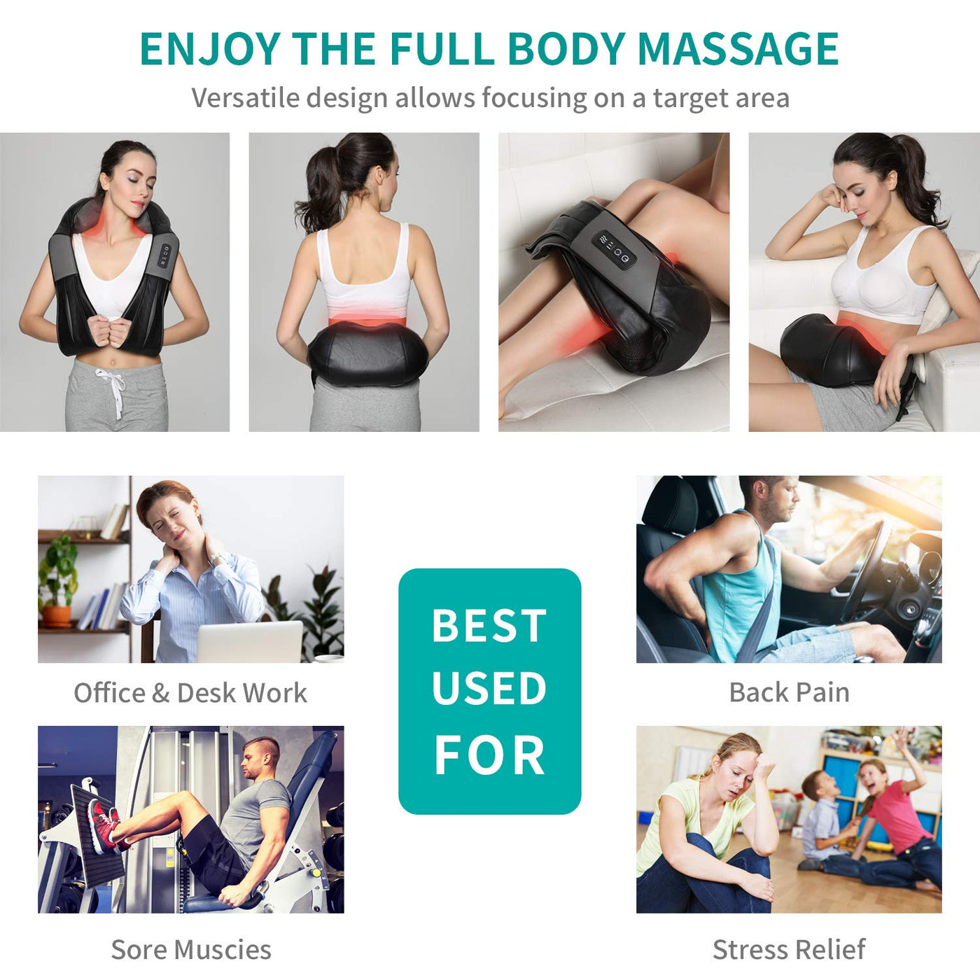 Nekteck Shiatsu Neck Massager for Pain Relief Deep Tissue with Heat, 3D Kneading Massage Pillow Back Shoulder Massagerfor Body Muscle, Plug-in Use for Home Office Car, Gifts for Mom Dad Him Her