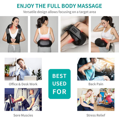 Nekteck Shiatsu Neck Massager for Pain Relief Deep Tissue with Heat, 3D Kneading Massage Pillow Back Shoulder Massagerfor Body Muscle, Plug-in Use for Home Office Car, Gifts for Mom Dad Him Her