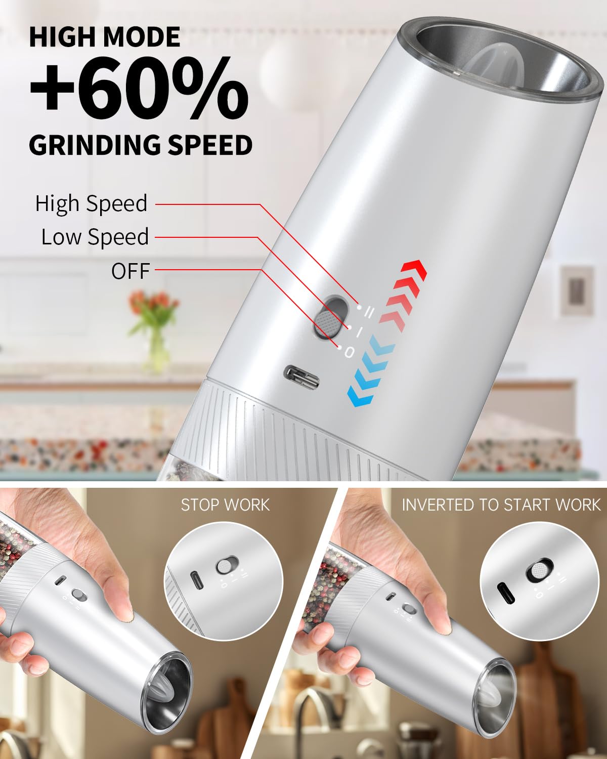 CIRCLE JOY Gravity Electric Salt and Pepper Grinder Set - Noubelkit