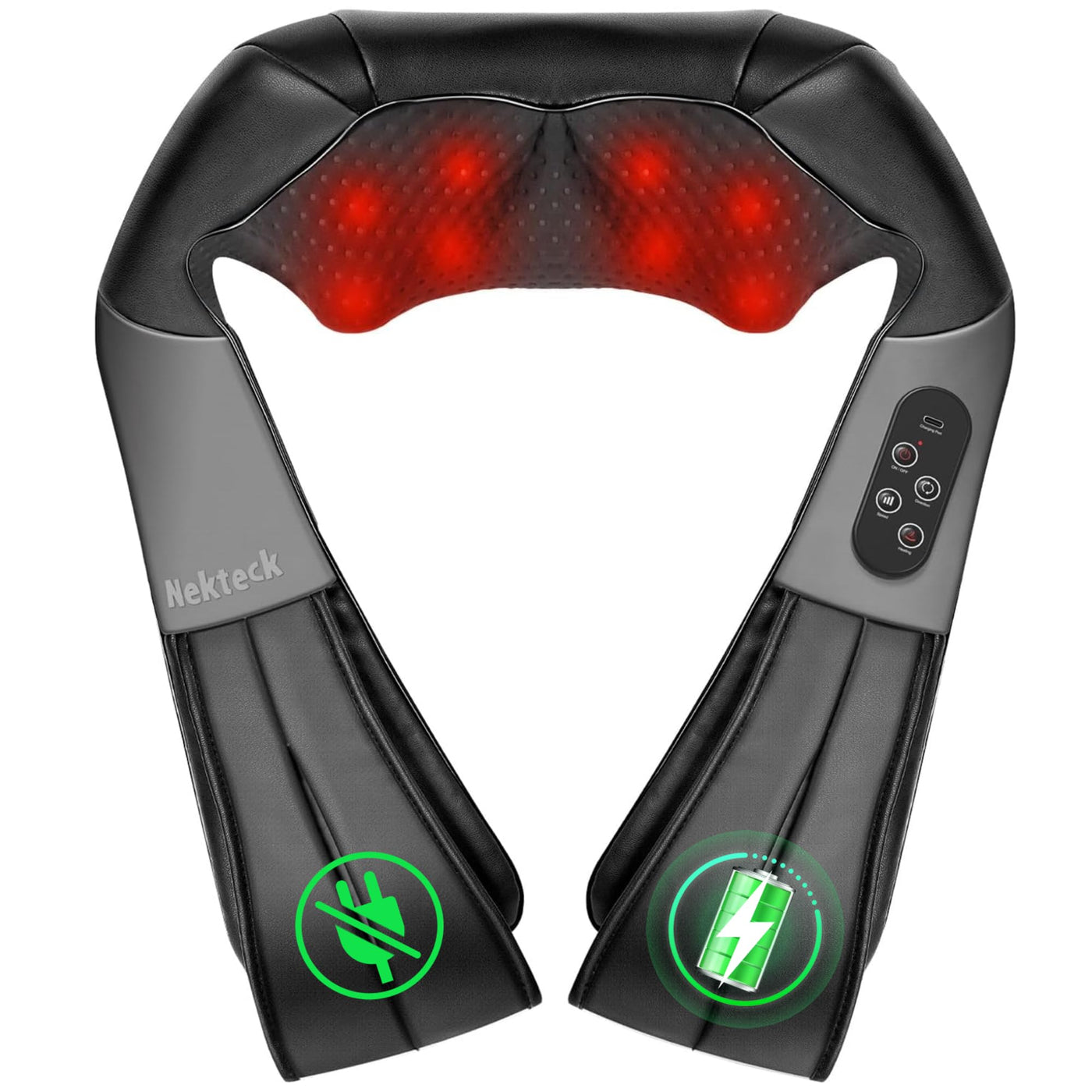 Nekteck Shiatsu Neck Massager for Pain Relief Deep Tissue with Heat, 3D Kneading Massage Pillow Back Shoulder Massagerfor Body Muscle, Plug-in Use for Home Office Car, Gifts for Mom Dad Him Her