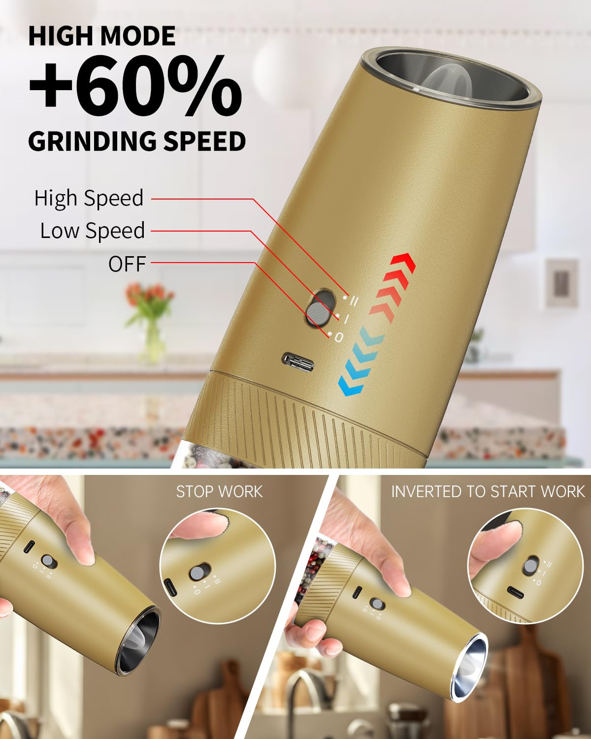 CIRCLE JOY Gravity Electric Salt and Pepper Grinder Set - Noubelkit